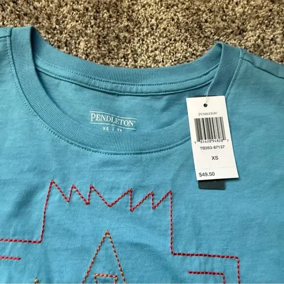 Pendleton deschutes embroidered tee, XS blue New with Tags NWT COTTON - Picture 4 of 10